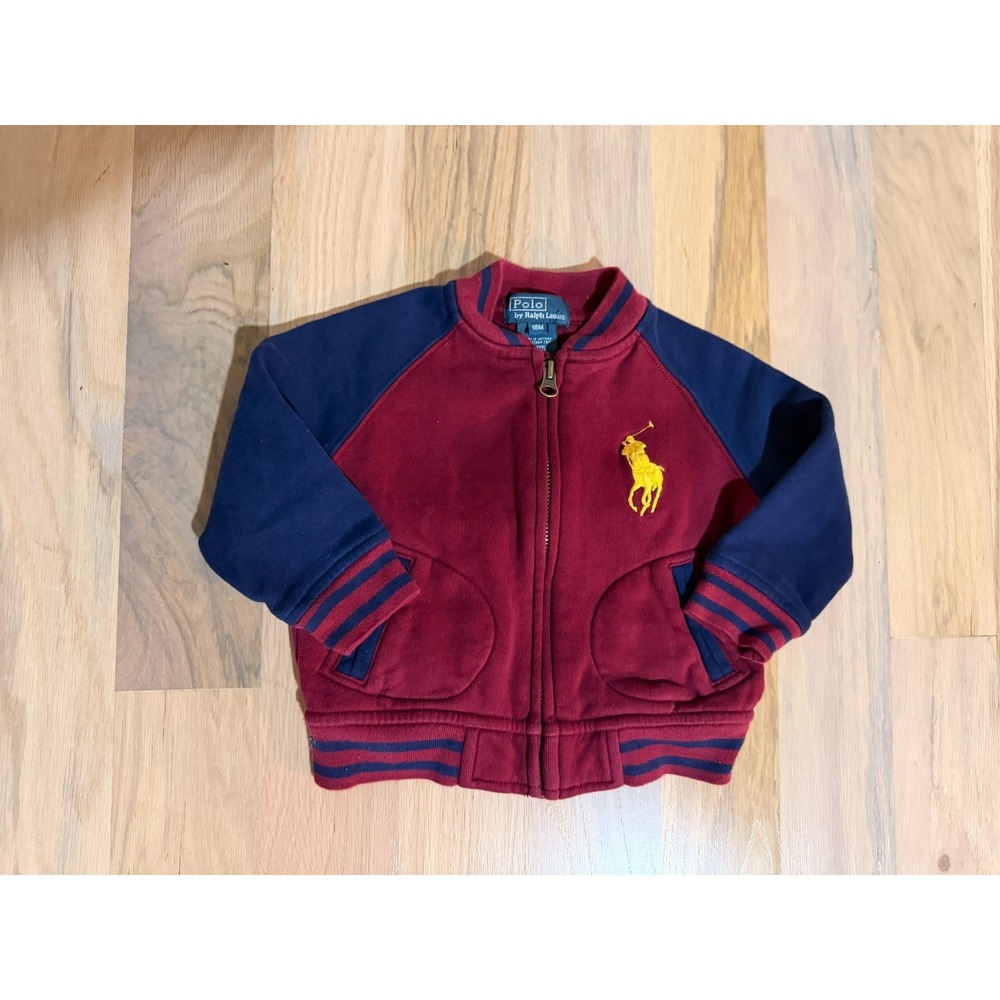 Polo Ralph Lauren Baby Varsity Jacket 18M Burgundy Navy Big Pony Zip Up
